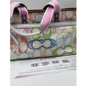 Coach 10674 Authenticated Hampton Multicolor Crayon Scribble Nylon Handbag Tote